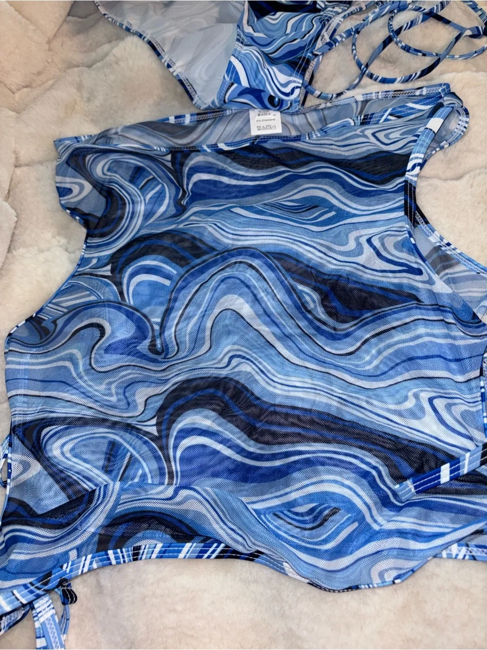 Blue Swirl Mesh Three Piece Set